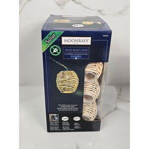 Moonrays 90065 Solar String Accent Lights 10 LED Wicker Lanterns 9ft‎ Outdoor